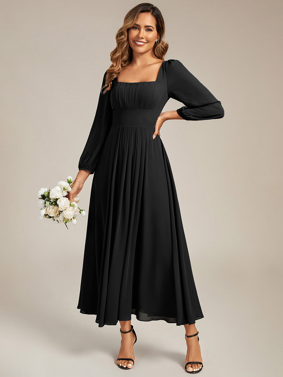 Robe de demoiselle d'honneur en mousseline à manches lanternes #Couleur_Noir
