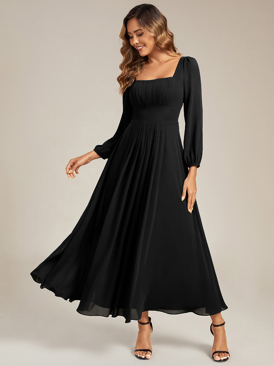 Robe de demoiselle d'honneur en mousseline à manches lanternes #Couleur_Noir
