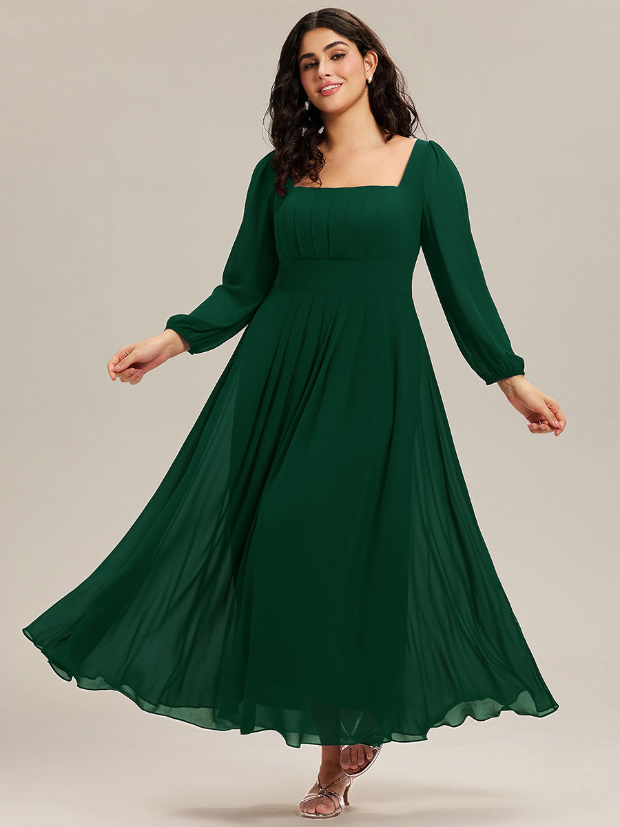 Robe de demoiselle d'honneur en mousseline à manches lanternes #Couleur_Vert Fonce