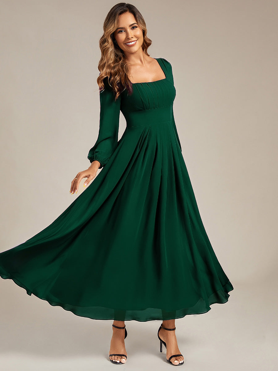 Robe de demoiselle d'honneur en mousseline à manches lanternes #Couleur_Vert Fonce
