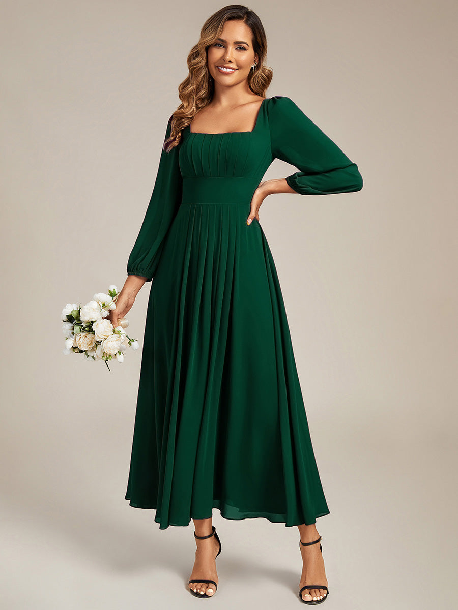 Robe de demoiselle d'honneur en mousseline à manches lanternes #Couleur_Vert Fonce