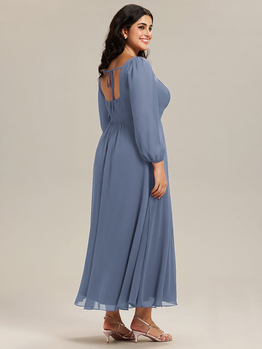 Robe de demoiselle d'honneur en mousseline à manches lanternes #Couleur_Marine Fume
