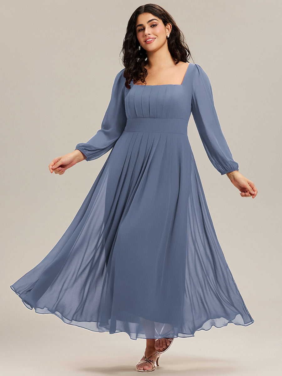 Robe de demoiselle d'honneur en mousseline à manches lanternes #Couleur_Marine Fume
