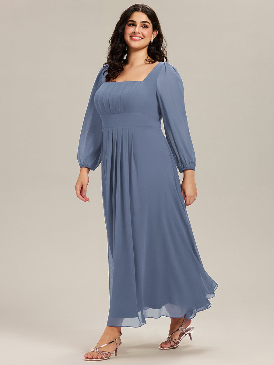 Robe de demoiselle d'honneur en mousseline à manches lanternes #Couleur_Marine Fume