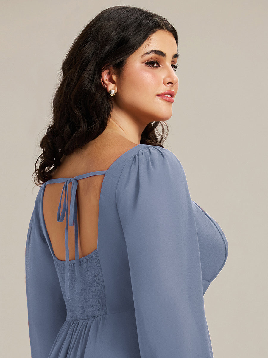 Robe de demoiselle d'honneur en mousseline à manches lanternes #Couleur_Marine Fume