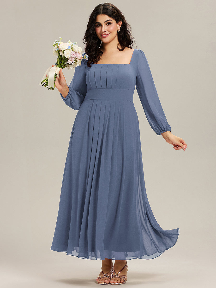 Robe de demoiselle d'honneur en mousseline à manches lanternes #Couleur_Marine Fume