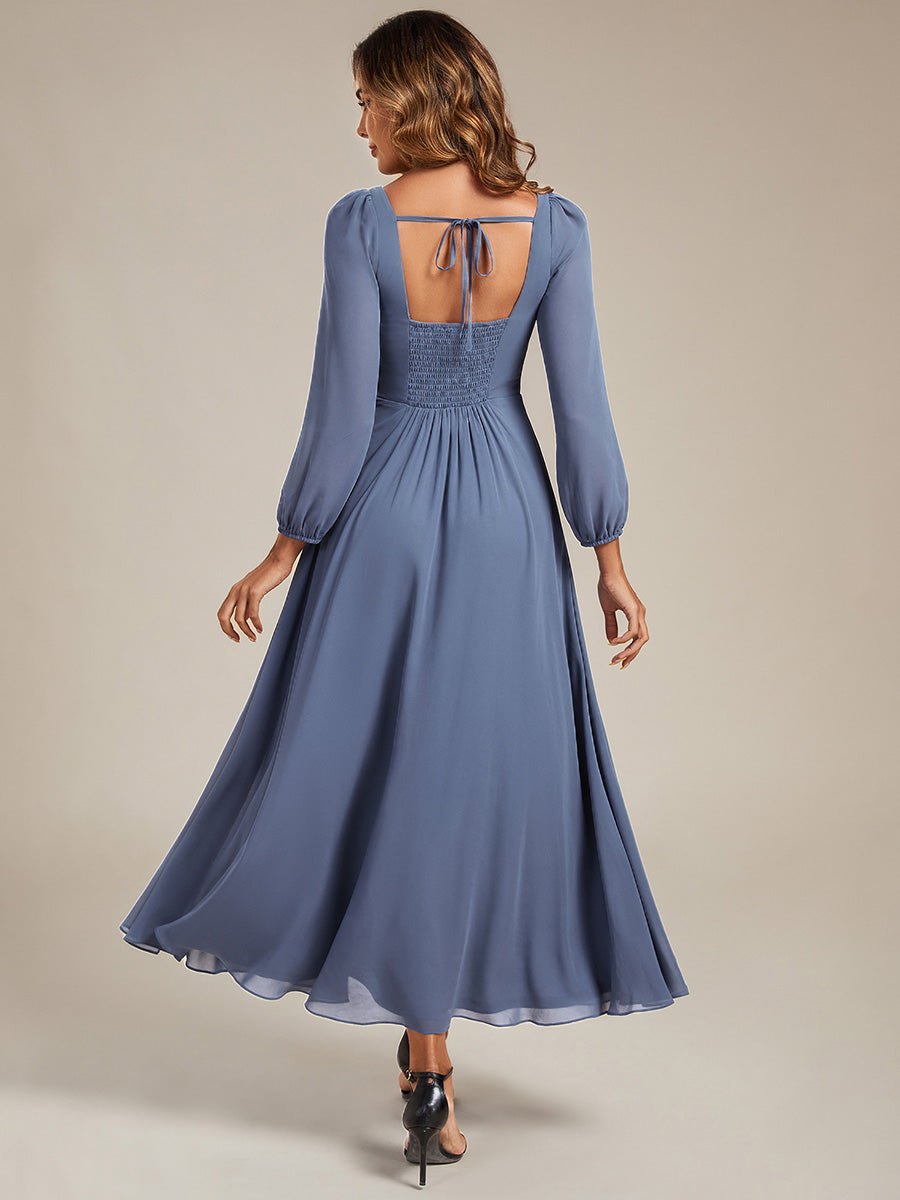 Robe de demoiselle d'honneur en mousseline à manches lanternes #Couleur_Marine Fume