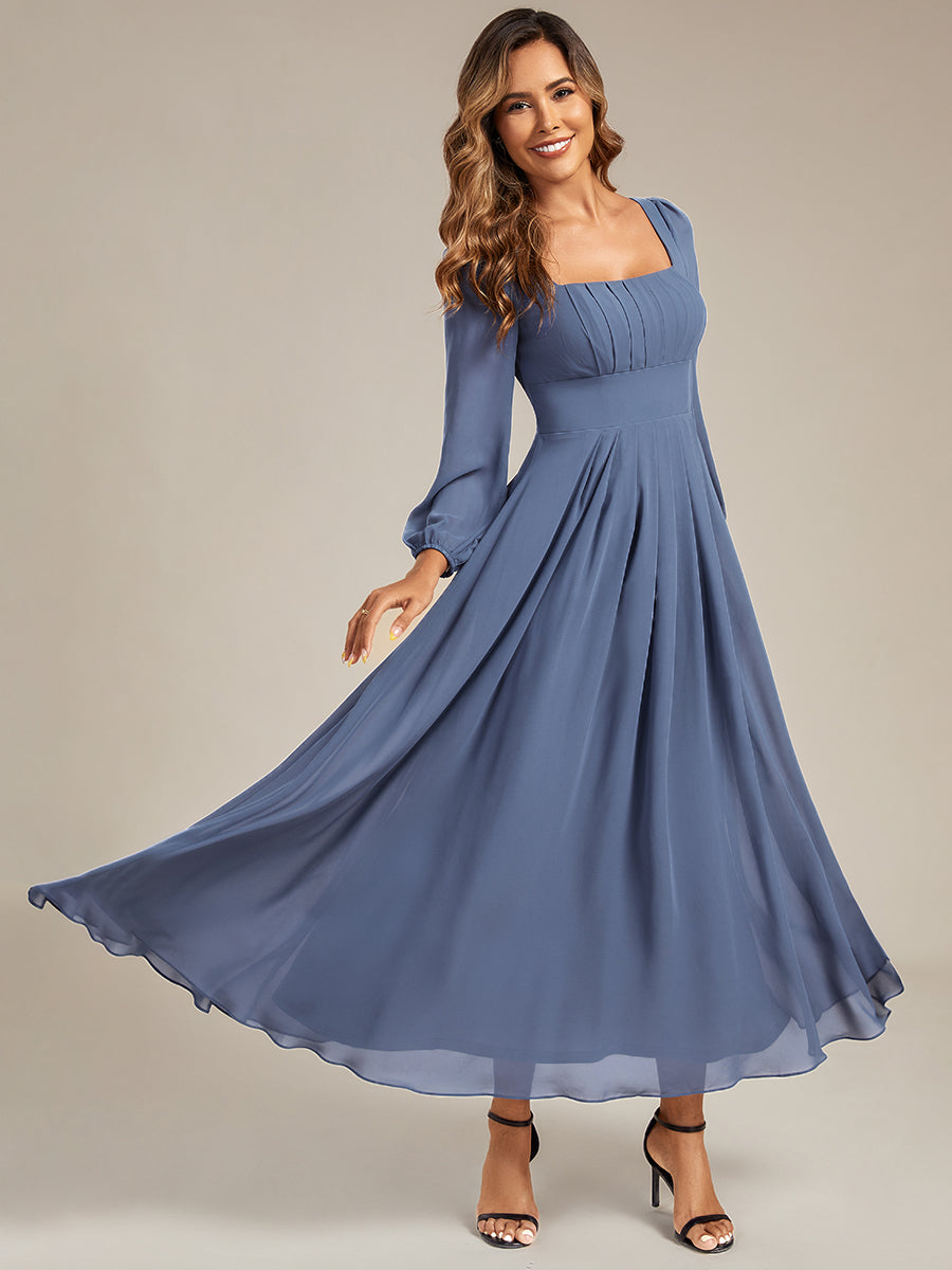 Robe de demoiselle d'honneur en mousseline à manches lanternes #Couleur_Marine Fume