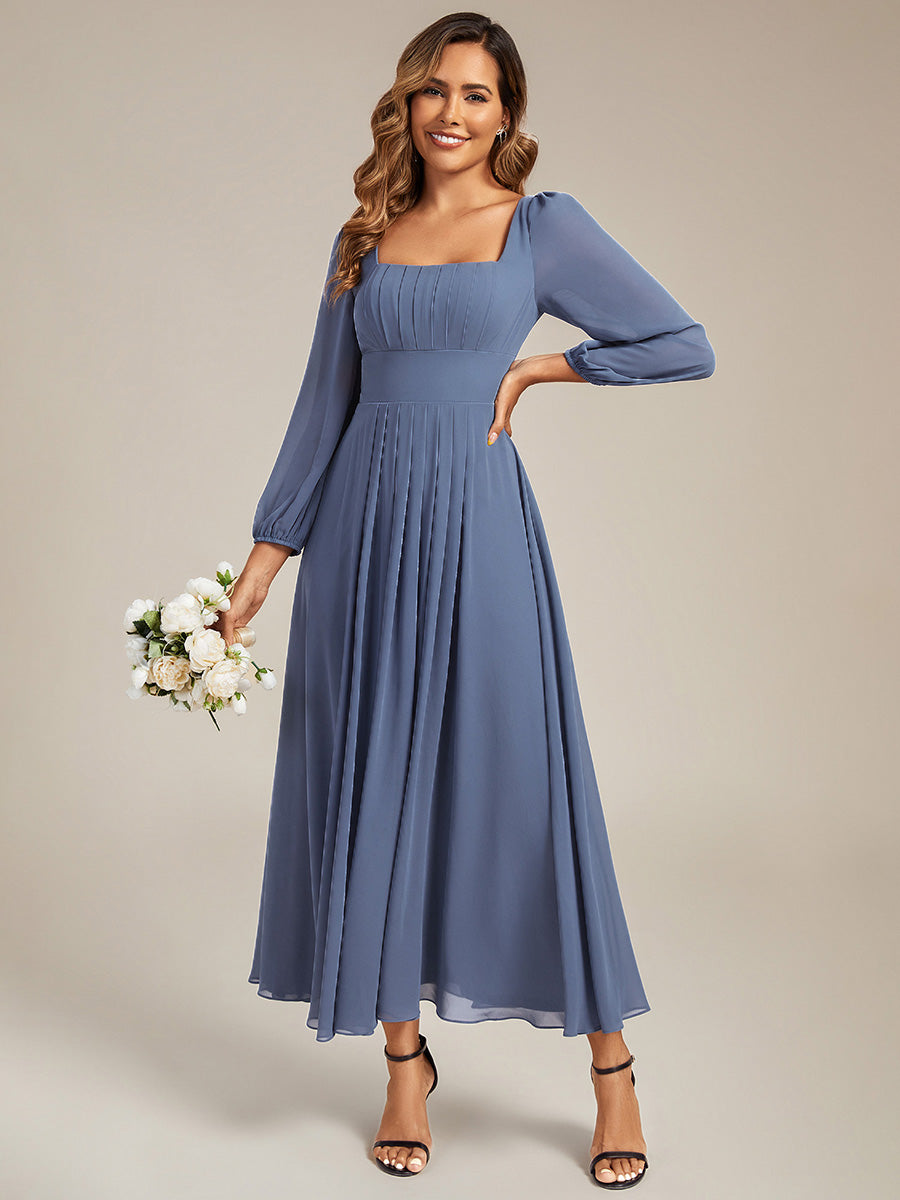 Robe de demoiselle d'honneur en mousseline à manches lanternes #Couleur_Marine Fume