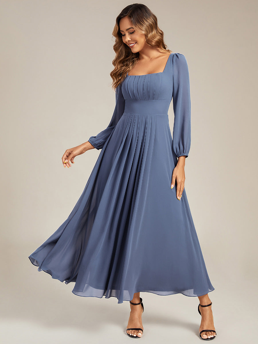 Chiffon Lantern Sleeve Maxi Bridesmaid Dress | Square Neck