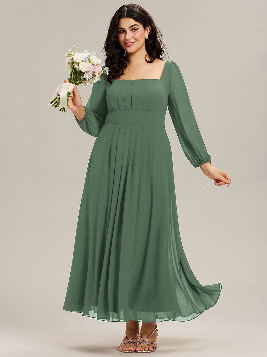 Robe de demoiselle d'honneur en mousseline à manches lanternes #Couleur_Eukalyptus Grün