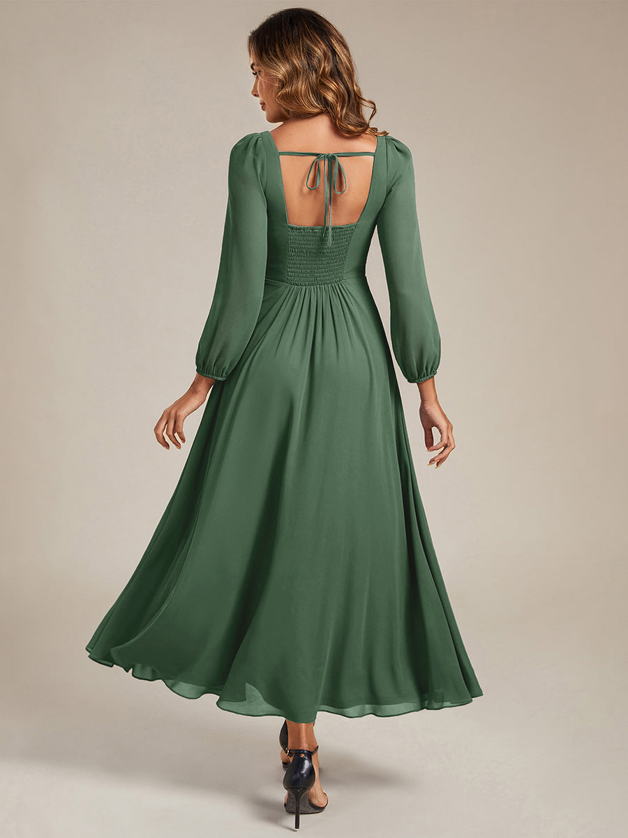 Robe de demoiselle d'honneur en mousseline à manches lanternes #Couleur_Eukalyptus Grün