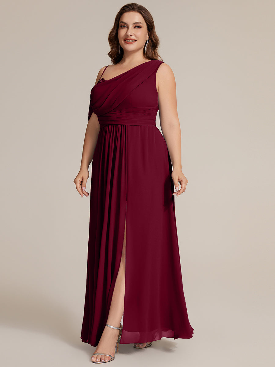 Robe longue asymétrique à sequins à manches courtes en forme de A #Couleur_Bordeaux