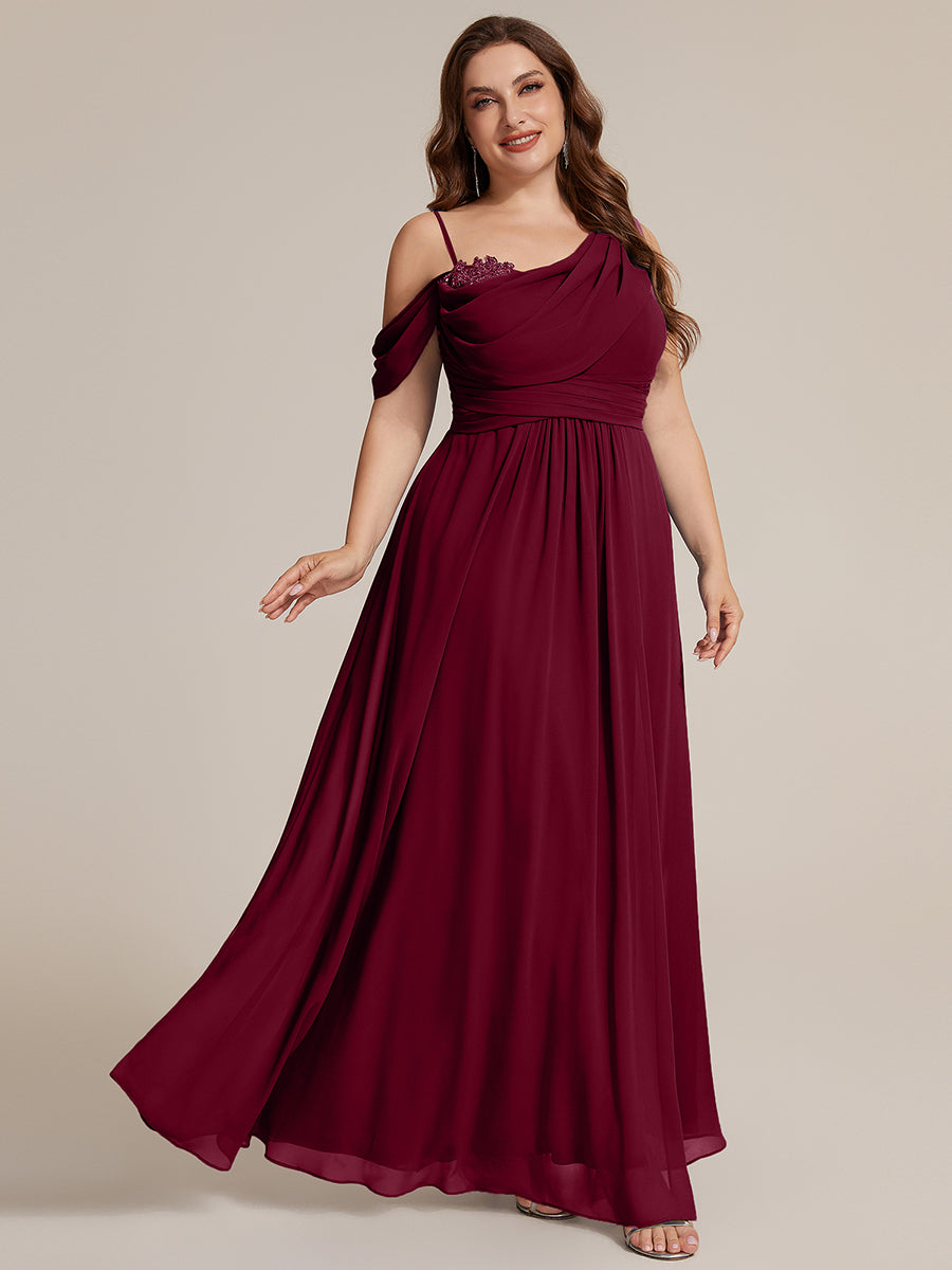Robe longue asymétrique à sequins à manches courtes en forme de A #Couleur_Bordeaux