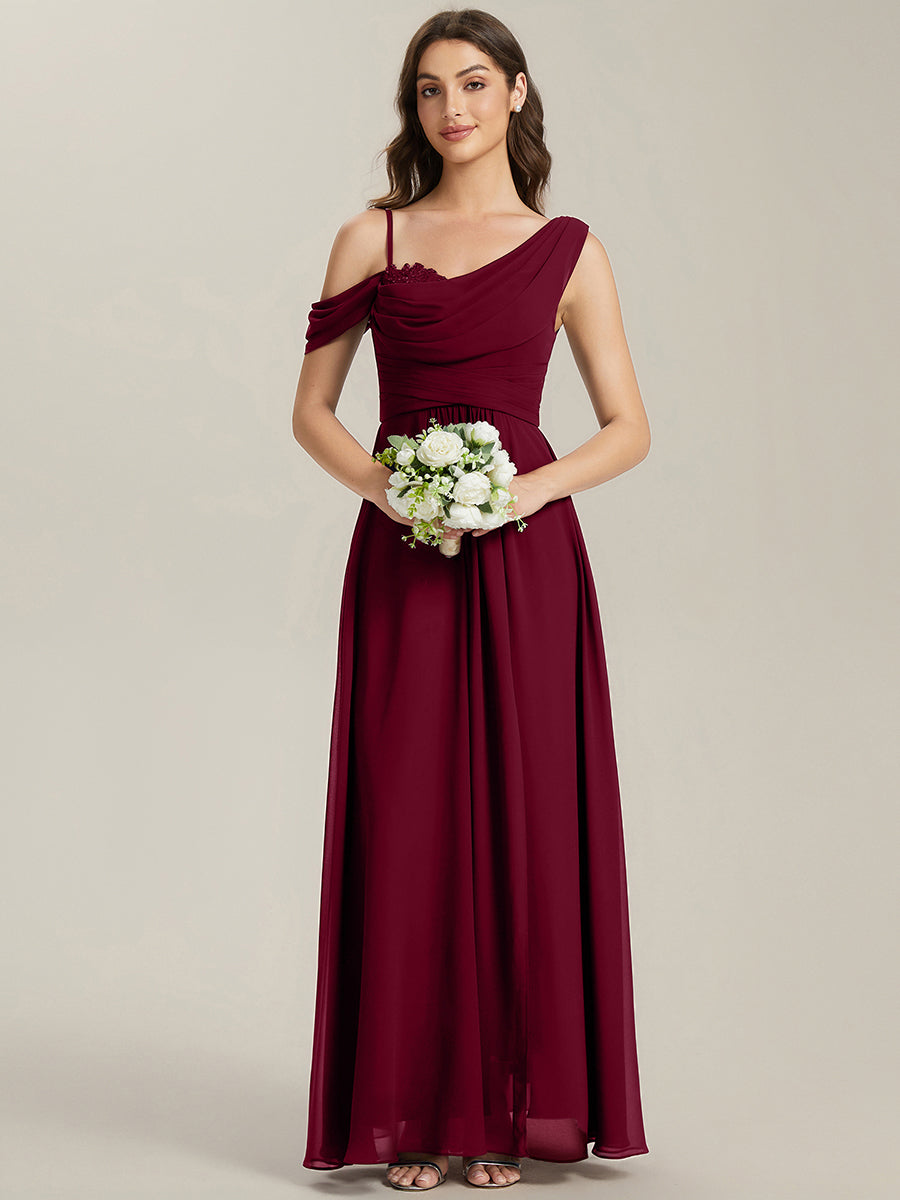 Robe longue asymétrique à sequins à manches courtes en forme de A #Couleur_Bordeaux