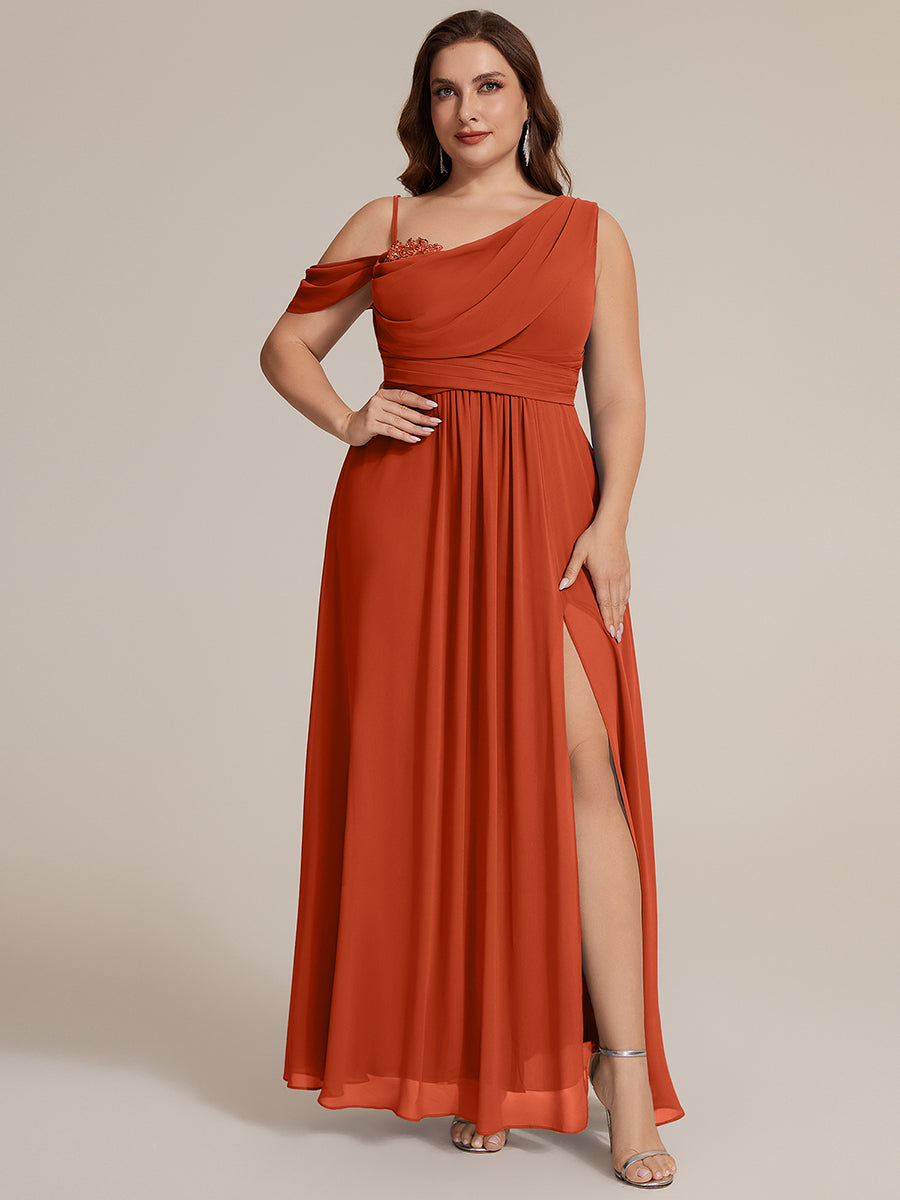 Robe longue asymétrique à sequins à manches courtes en forme de A #Couleur_Burnt Orange