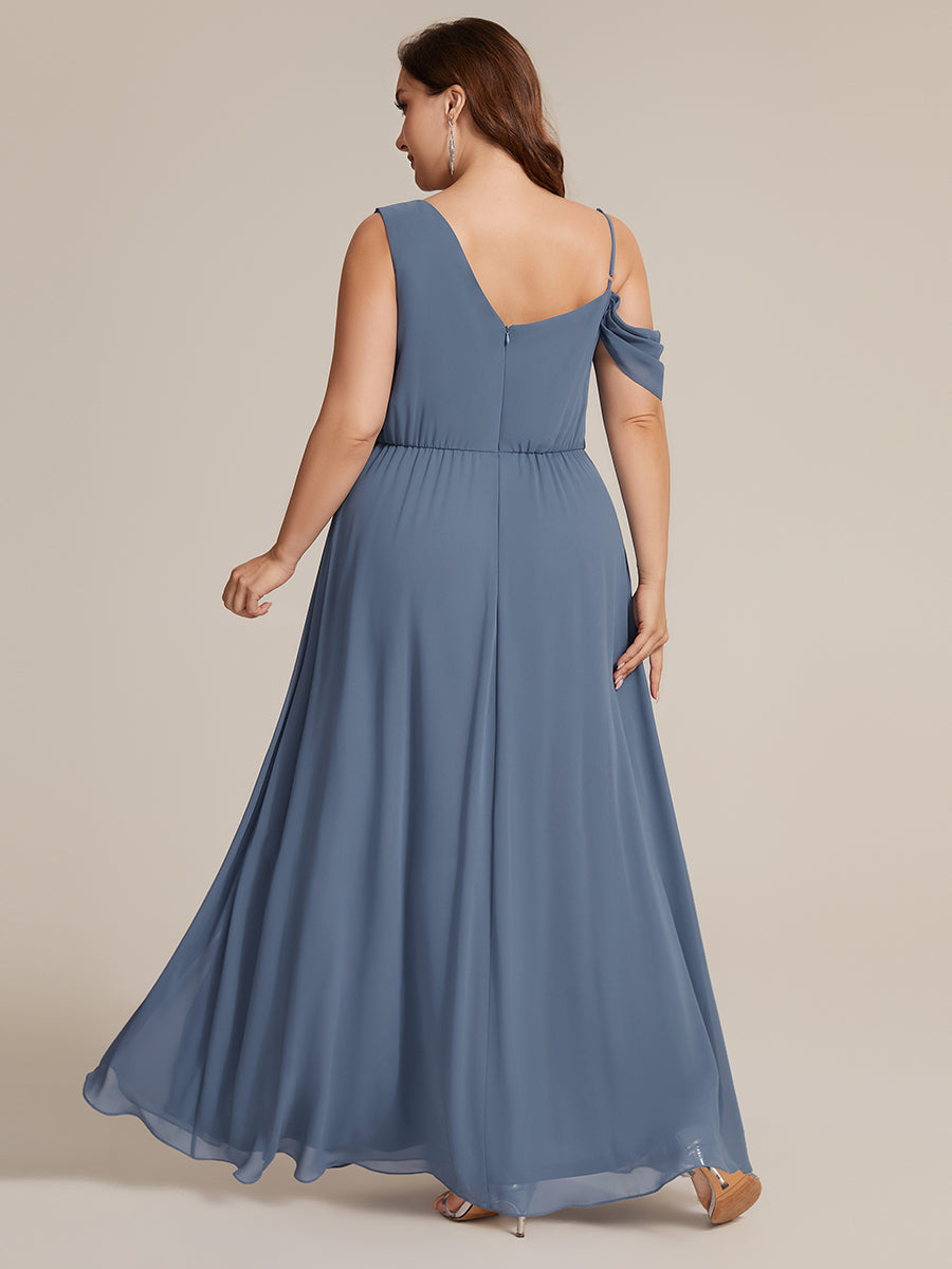 Robe longue asymétrique à sequins à manches courtes en forme de A #Couleur_Marine Fume