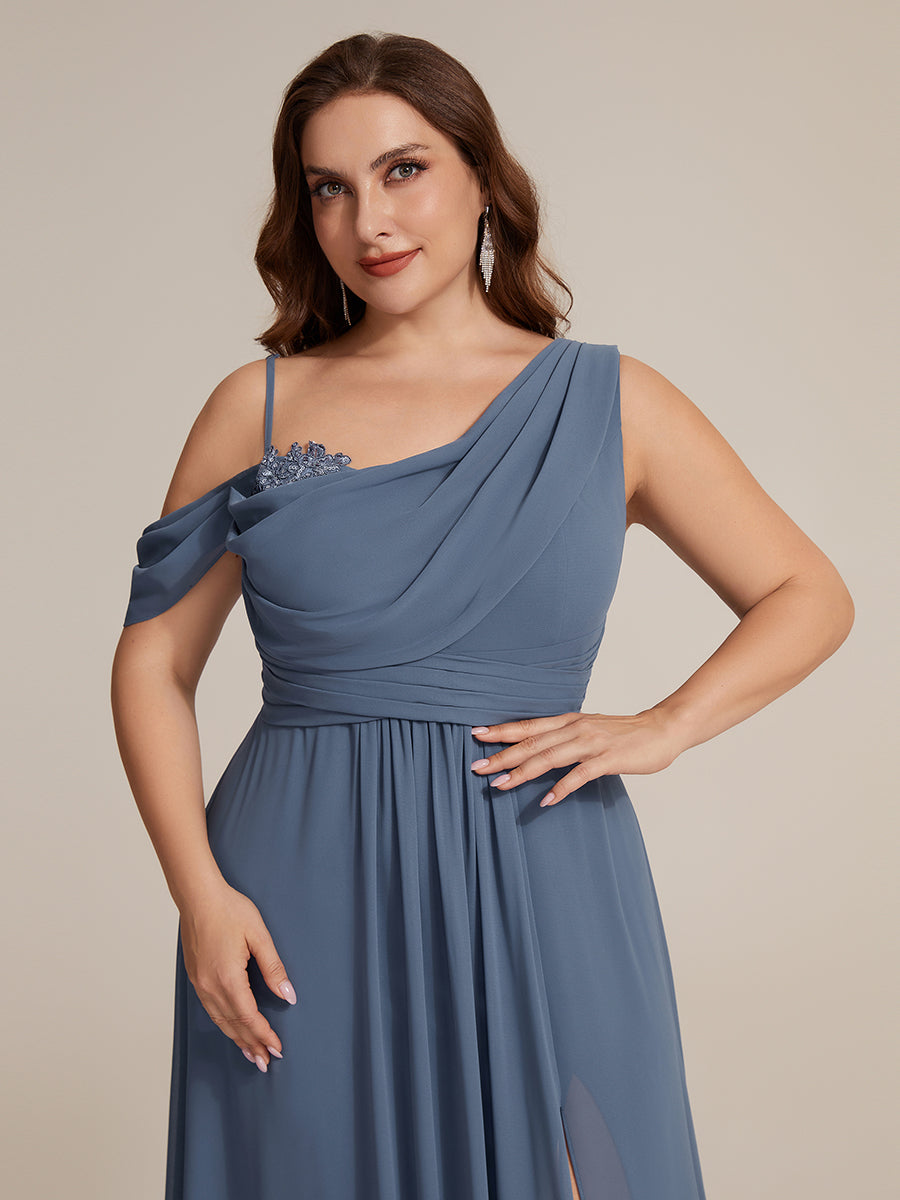 Robe longue asymétrique à sequins à manches courtes en forme de A #Couleur_Marine Fume