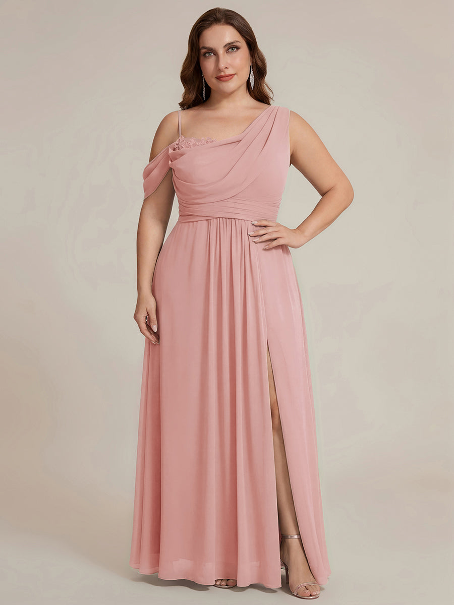 Robe longue asymétrique à sequins à manches courtes en forme de A #Couleur_Rose fumee