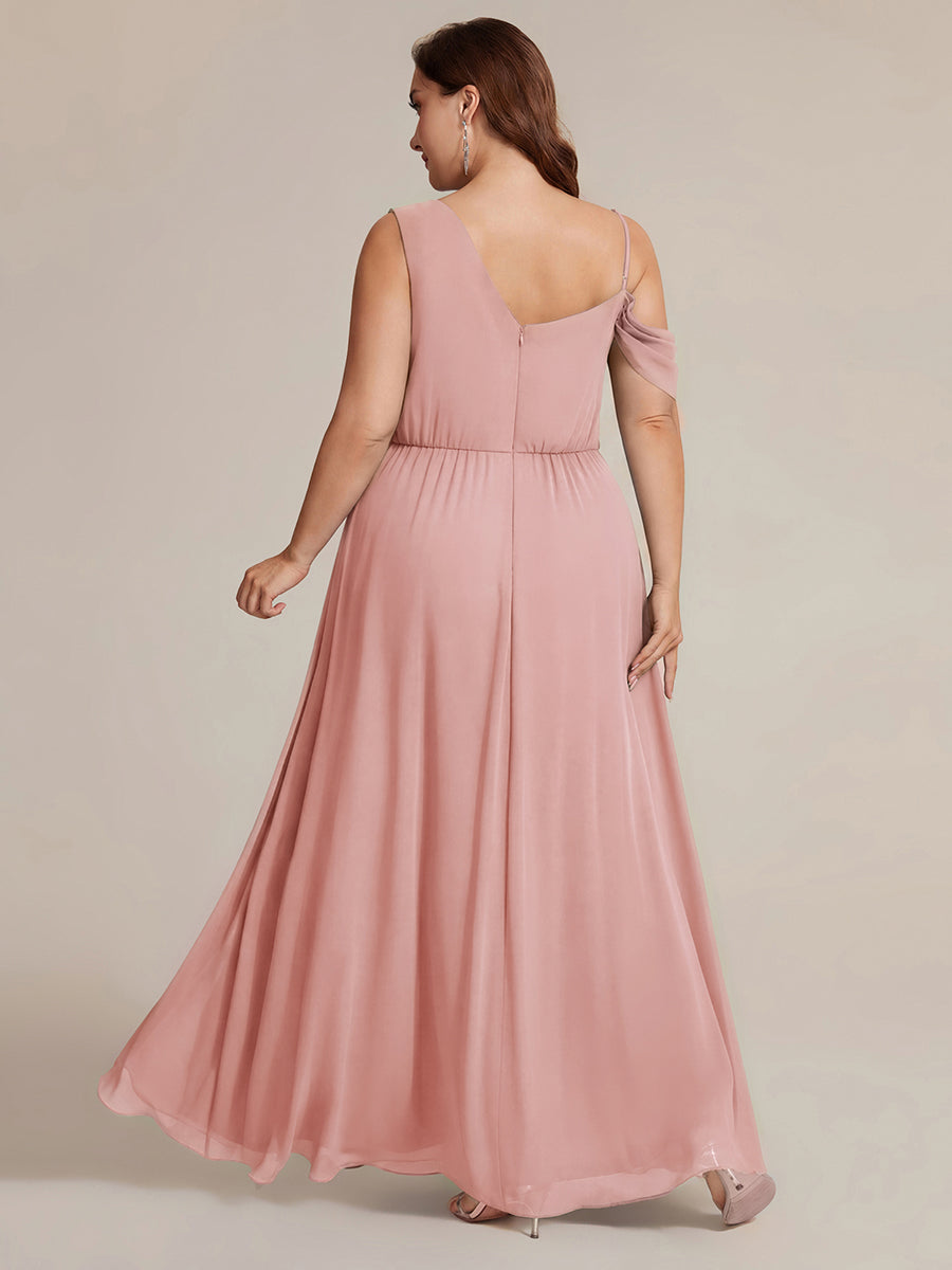 Robe longue asymétrique à sequins à manches courtes en forme de A #Couleur_Rose fumee
