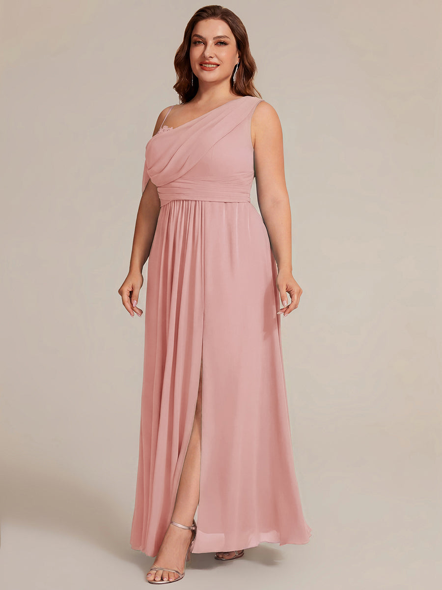 Robe longue asymétrique à sequins à manches courtes en forme de A #Couleur_Rose fumee