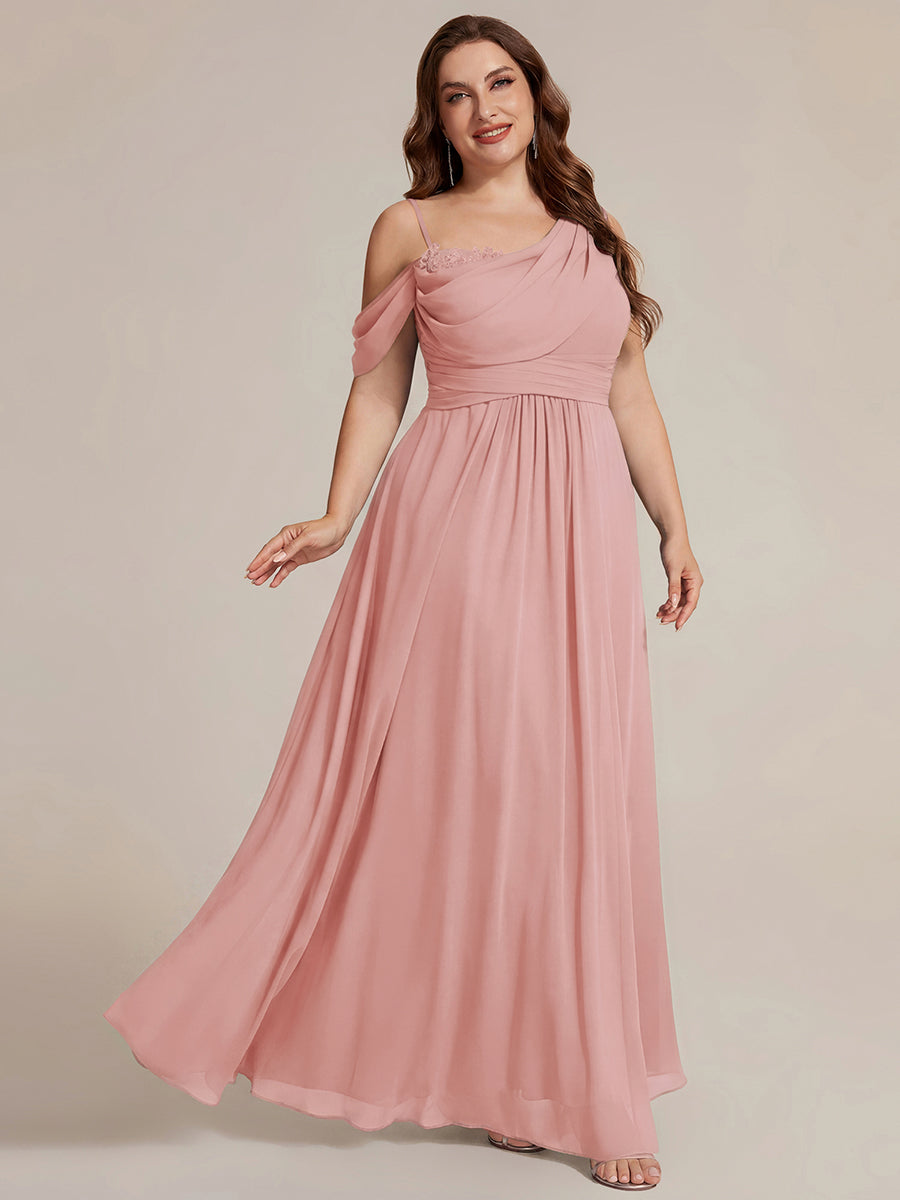 Robe longue asymétrique à sequins à manches courtes en forme de A #Couleur_Rose fumee