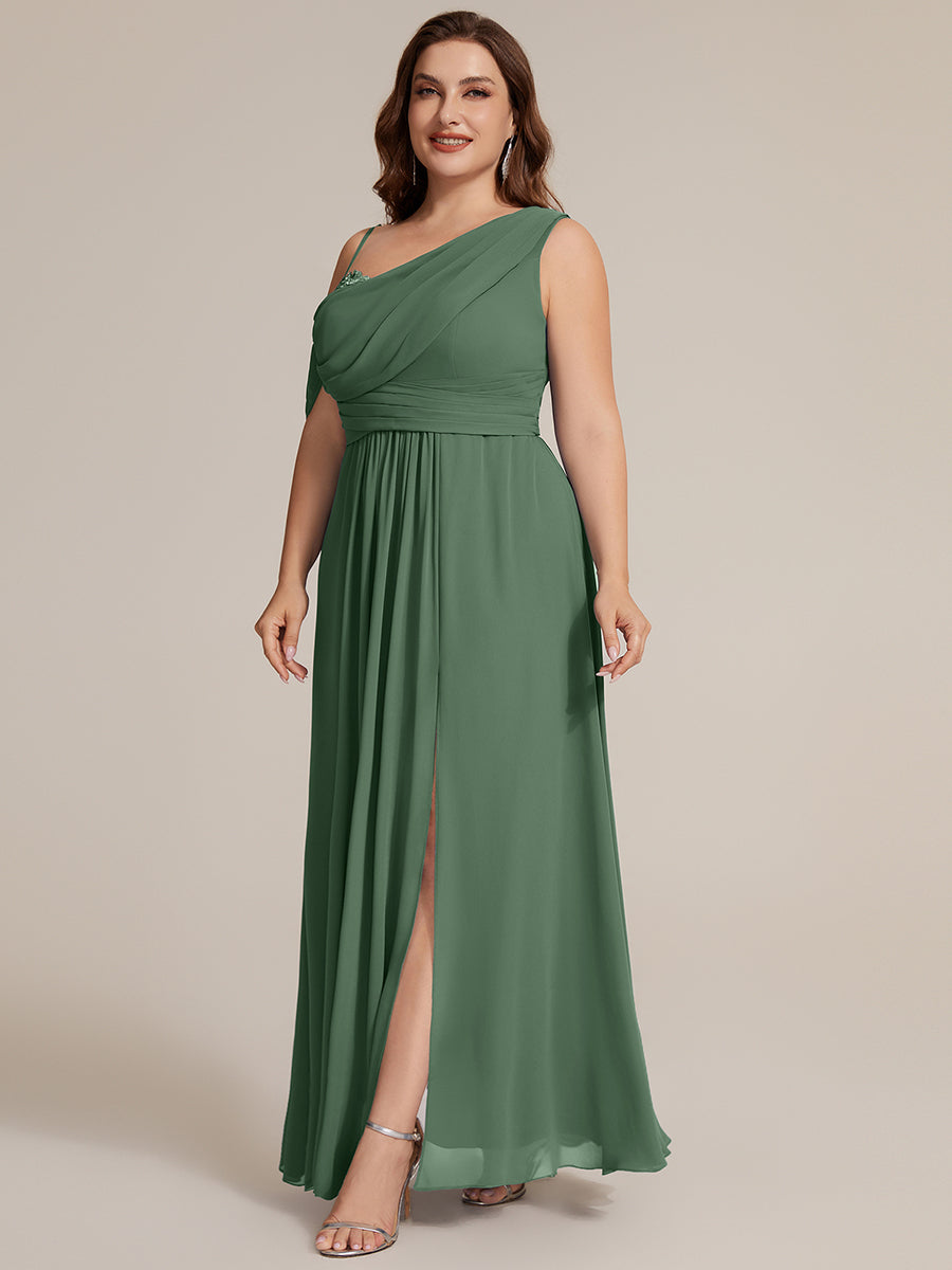 Robe longue asymétrique à sequins à manches courtes en forme de A #Couleur_Eukalyptus Grün
