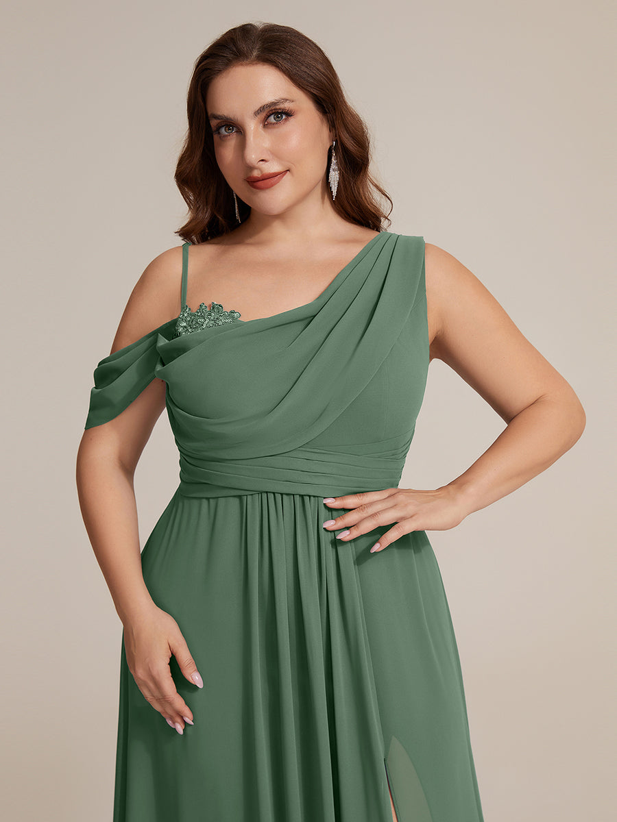 Robe longue asymétrique à sequins à manches courtes en forme de A #Couleur_Eukalyptus Grün