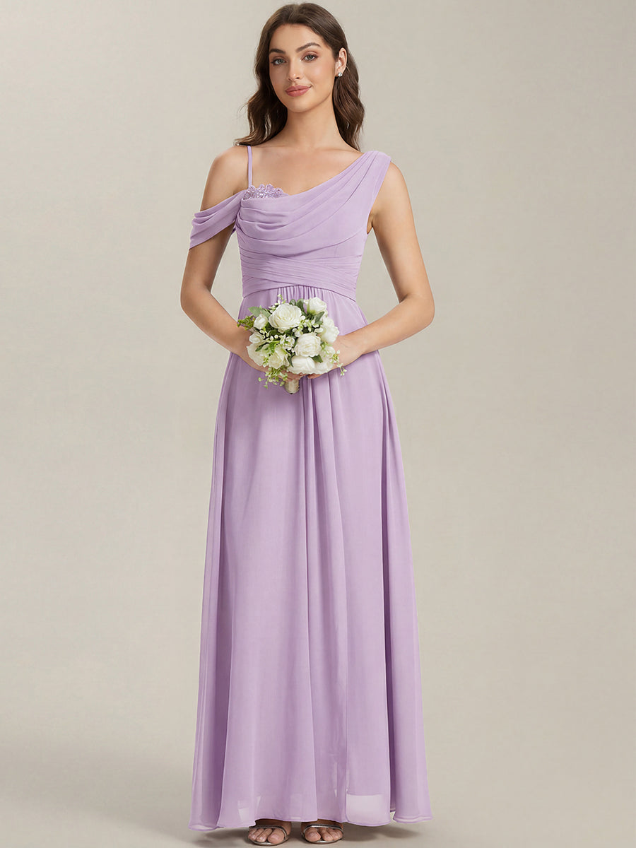 Robe longue asymétrique à sequins à manches courtes en forme de A #Couleur_Lilas Givré