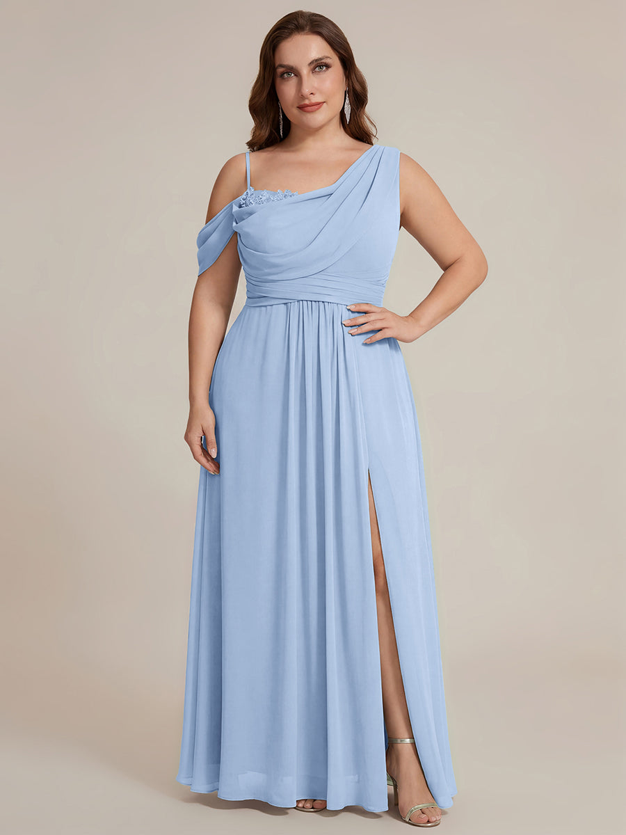 Robe longue asymétrique à sequins à manches courtes en forme de A #Couleur_Bleu Glace