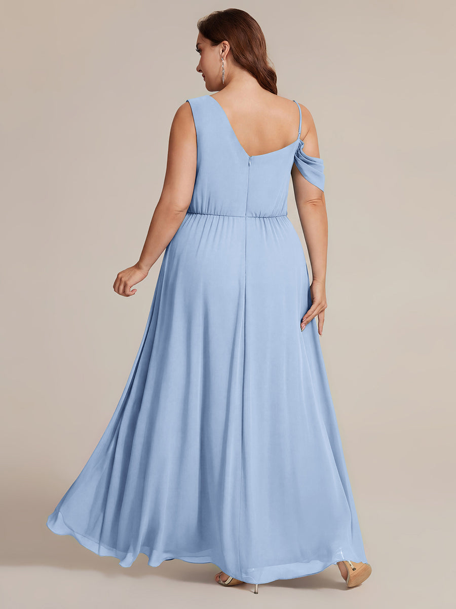 Robe longue asymétrique à sequins à manches courtes en forme de A #Couleur_Bleu Glace