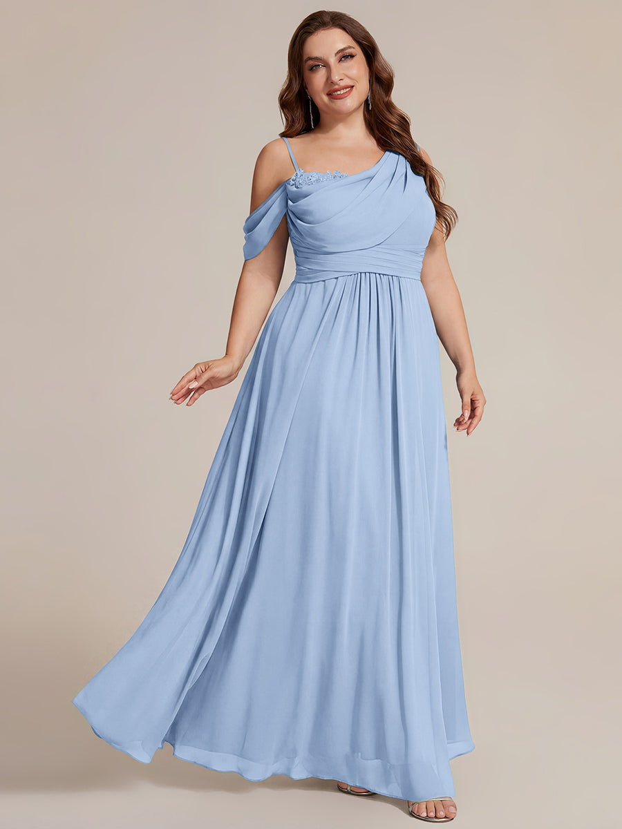 Robe longue asymétrique à sequins à manches courtes en forme de A #Couleur_Bleu Glace