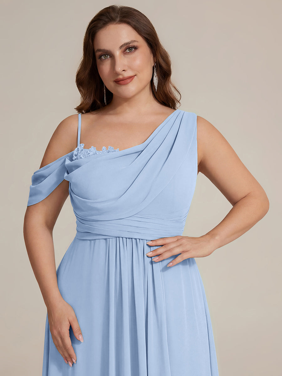 Robe longue asymétrique à sequins à manches courtes en forme de A #Couleur_Bleu Glace