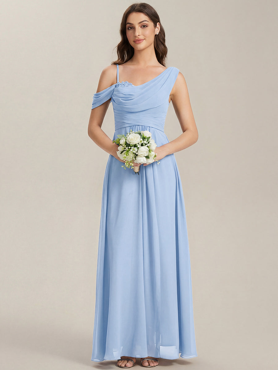 Robe longue asymétrique à sequins à manches courtes en forme de A #Couleur_Bleu Glace