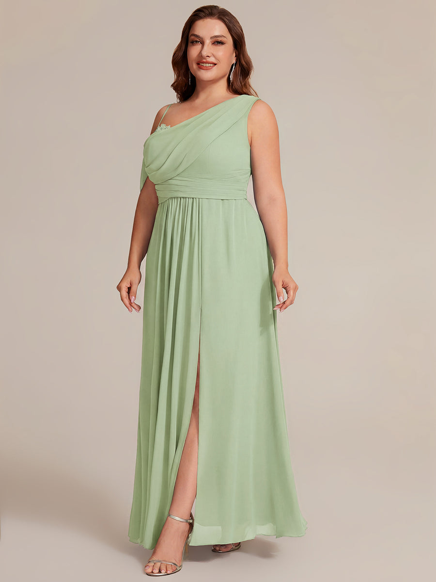 Robe longue asymétrique à sequins à manches courtes en forme de A #Couleur_Menthe Verte