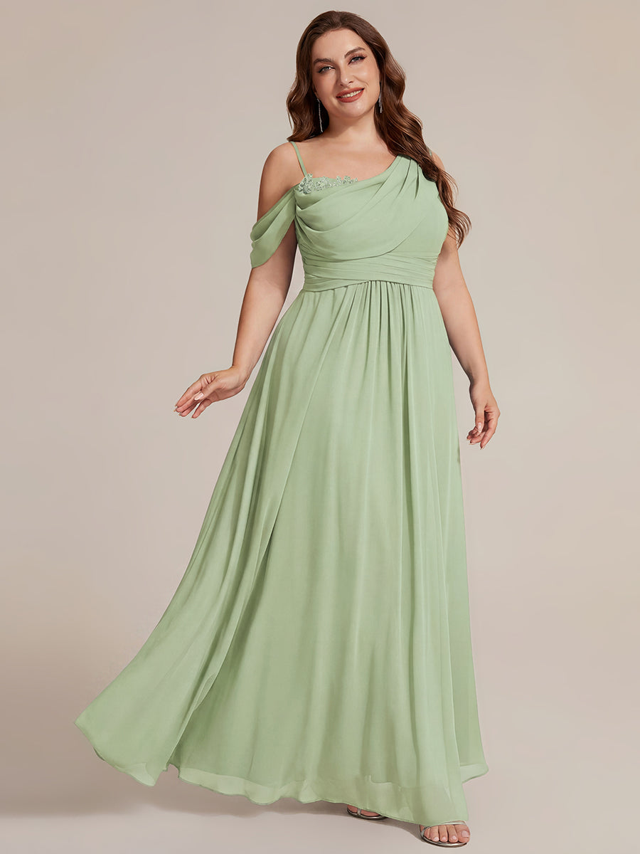 Robe longue asymétrique à sequins à manches courtes en forme de A #Couleur_Menthe Verte