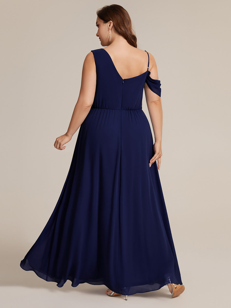 Robe longue asymétrique à sequins à manches courtes en forme de A #Couleur_Bleu Marine