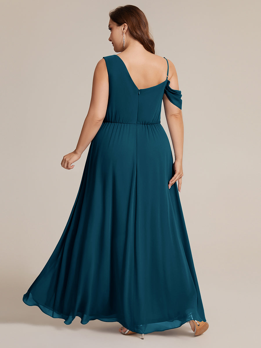 Robe longue asymétrique à sequins à manches courtes en forme de A #Couleur_Bleu Sarcelle