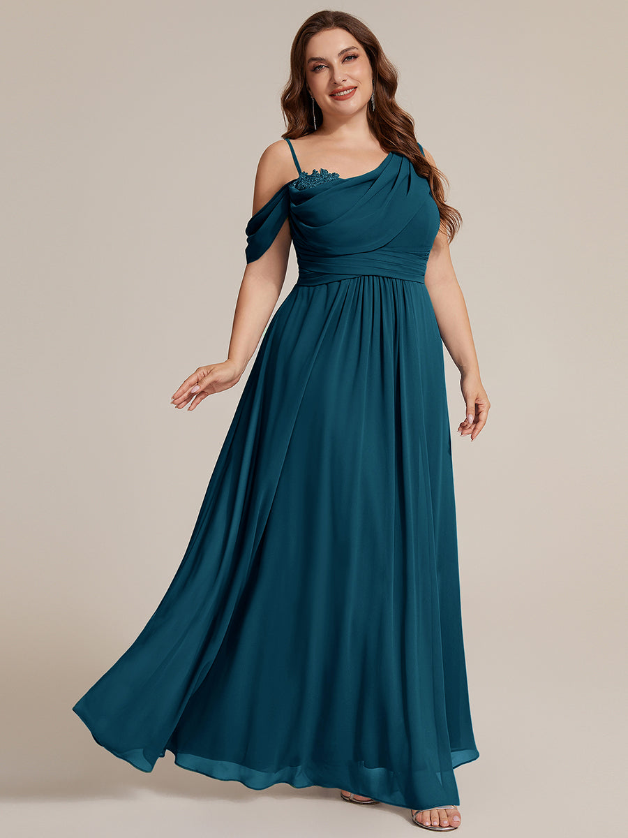 Robe longue asymétrique à sequins à manches courtes en forme de A #Couleur_Bleu Sarcelle