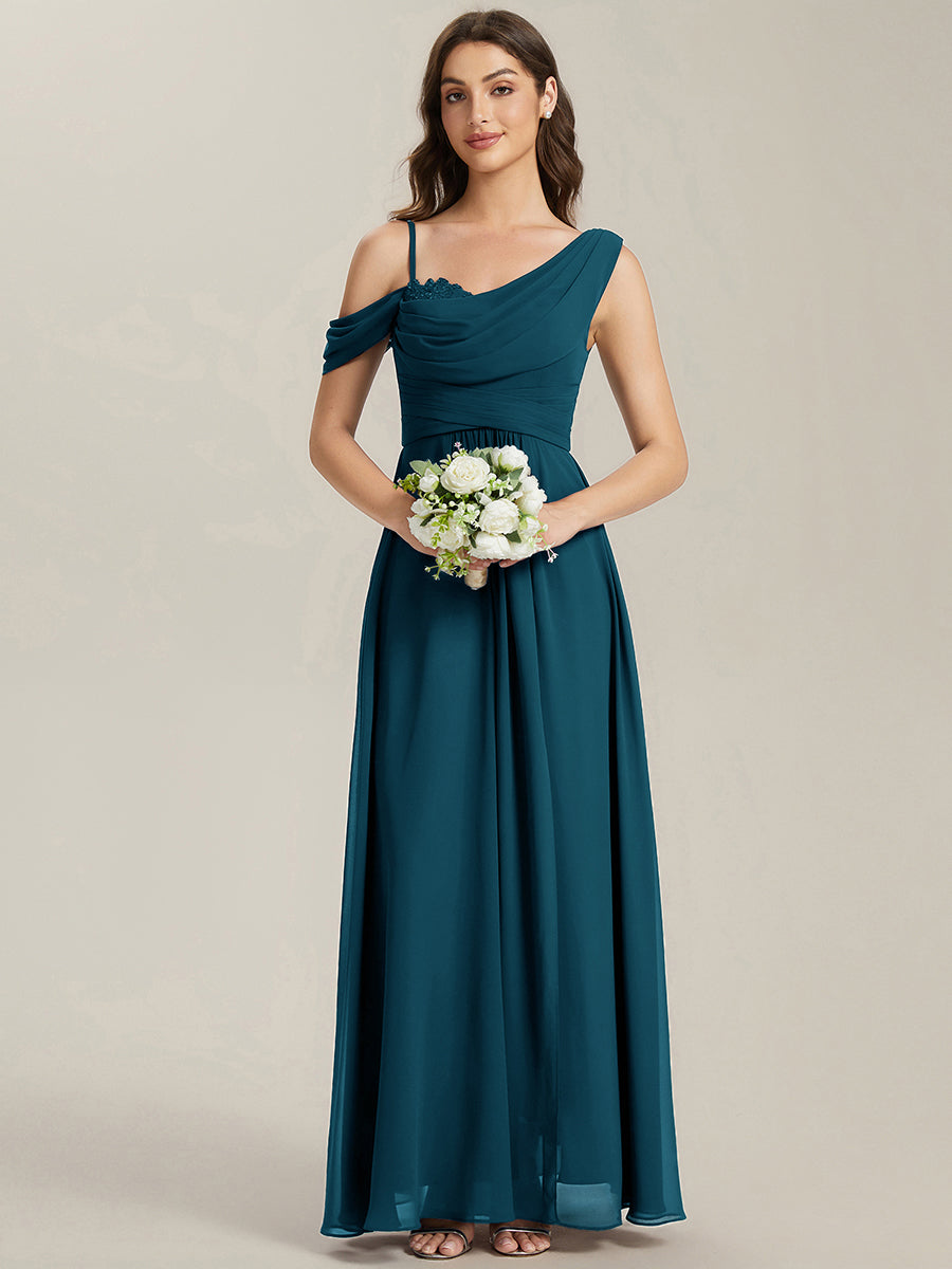 Robe longue asymétrique à sequins à manches courtes en forme de A #Couleur_Bleu Sarcelle