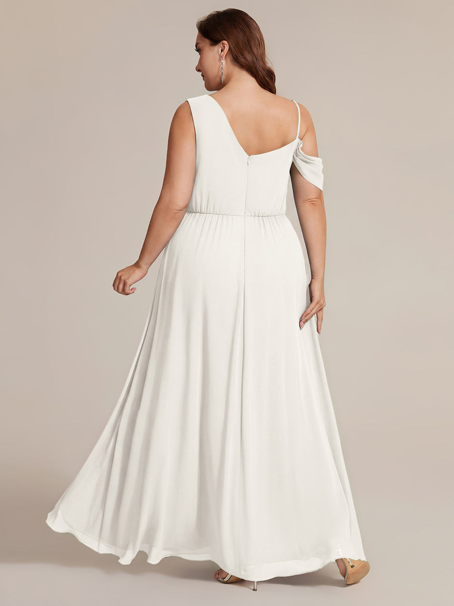 Robe longue asymétrique à sequins à manches courtes en forme de A #Couleur_Blanc