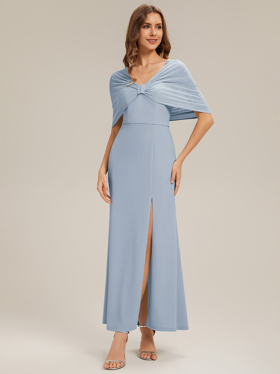 Robe maxi sans manches à bretelles avec un haut extensible et une fente haute sur la cuisse et un détail en nœud #Couleur_Bleu Glace