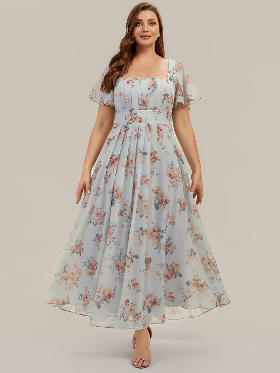 robe longue à manches courtes avec volants dos nu et fronces en forme de A #Couleur_Floraison Ambrée