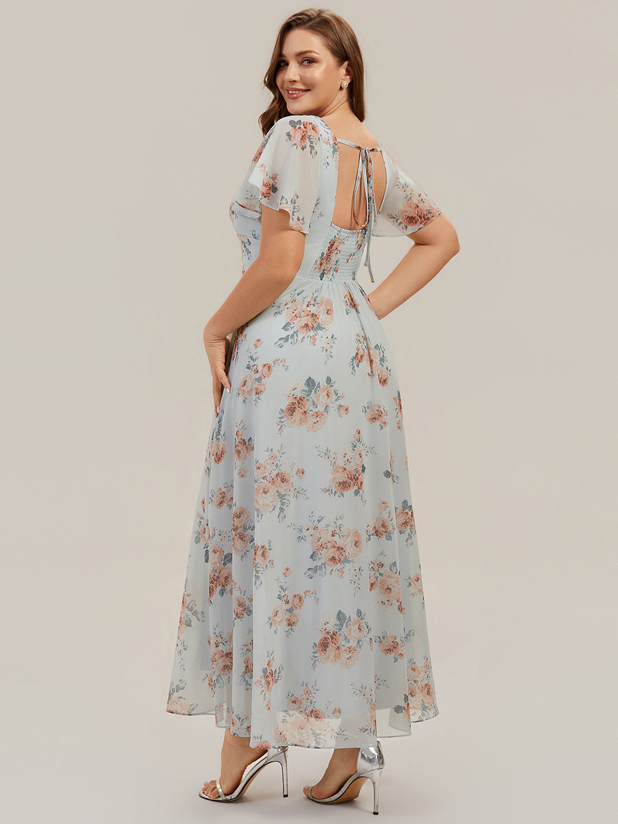 robe longue à manches courtes avec volants dos nu et fronces en forme de A #Couleur_Floraison Ambrée