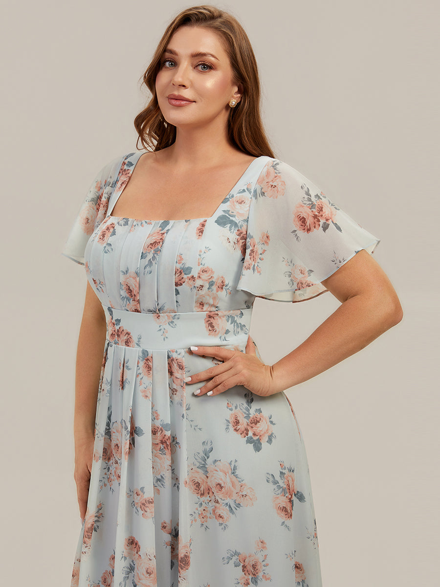 robe longue à manches courtes avec volants dos nu et fronces en forme de A #Couleur_Floraison Ambrée