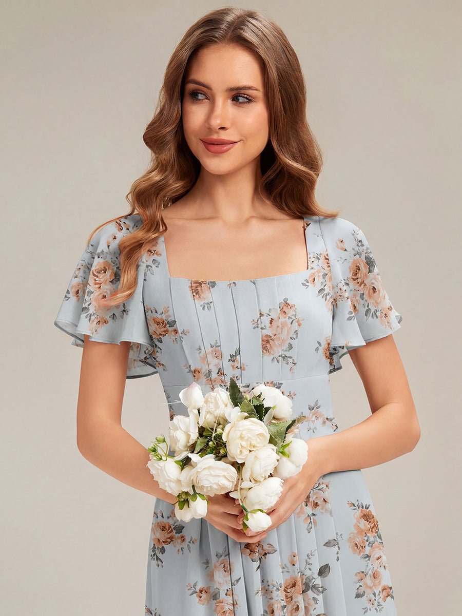 robe longue à manches courtes avec volants dos nu et fronces en forme de A #Couleur_Floraison Ambrée