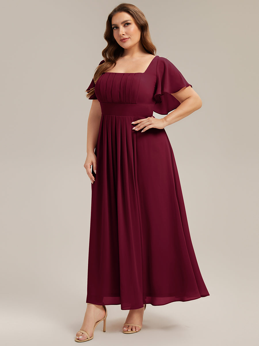 robe longue à manches courtes avec volants dos nu et fronces en forme de A #Couleur_Bordeaux