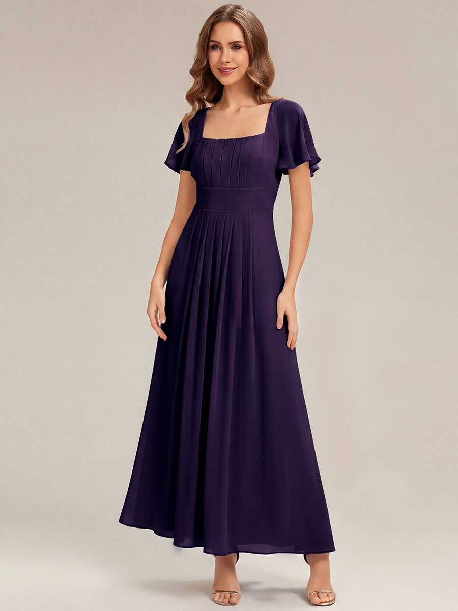 robe longue à manches courtes avec volants dos nu et fronces en forme de A #Couleur_Violet Fonce