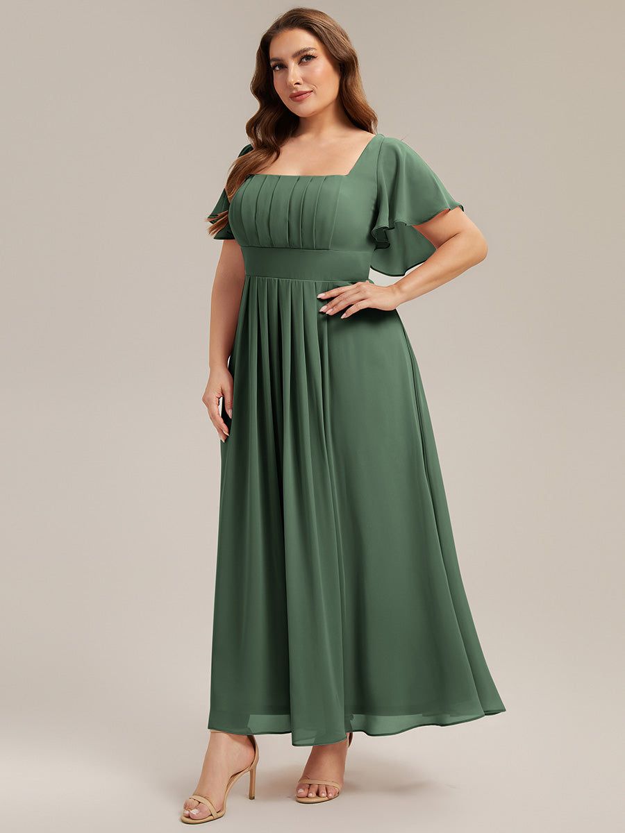 robe longue à manches courtes avec volants dos nu et fronces en forme de A #Couleur_Eukalyptus Grün