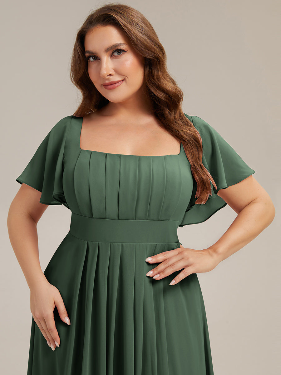robe longue à manches courtes avec volants dos nu et fronces en forme de A #Couleur_Eukalyptus Grün